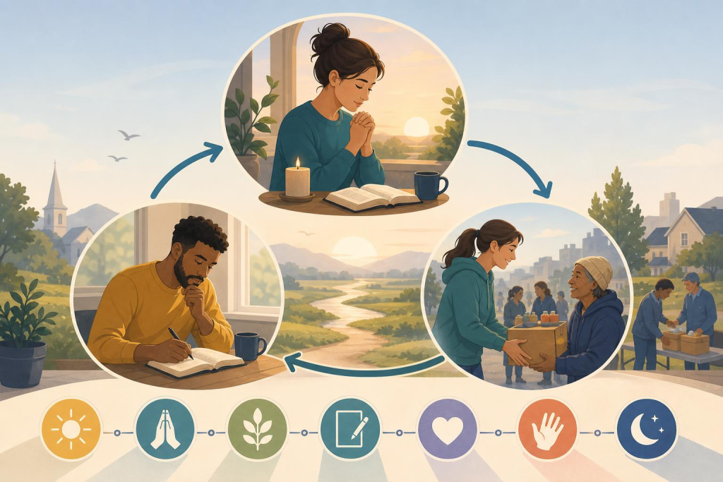 Prayer, Reflection, and Service: A Weekly Rhythm visual guide