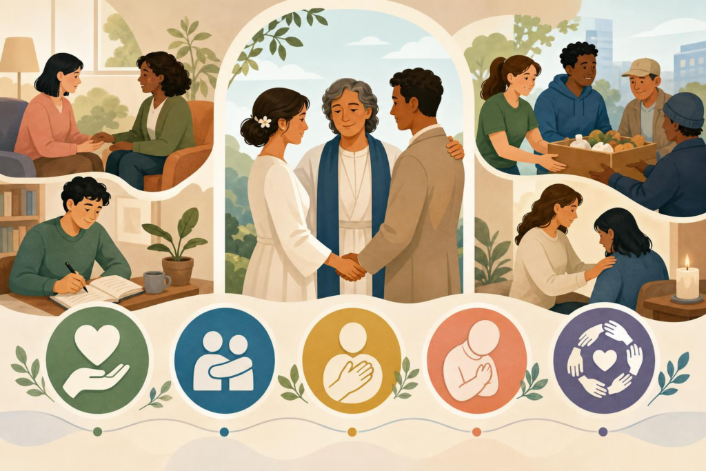 Five Commitments of Love-Centered Ministry visual guide