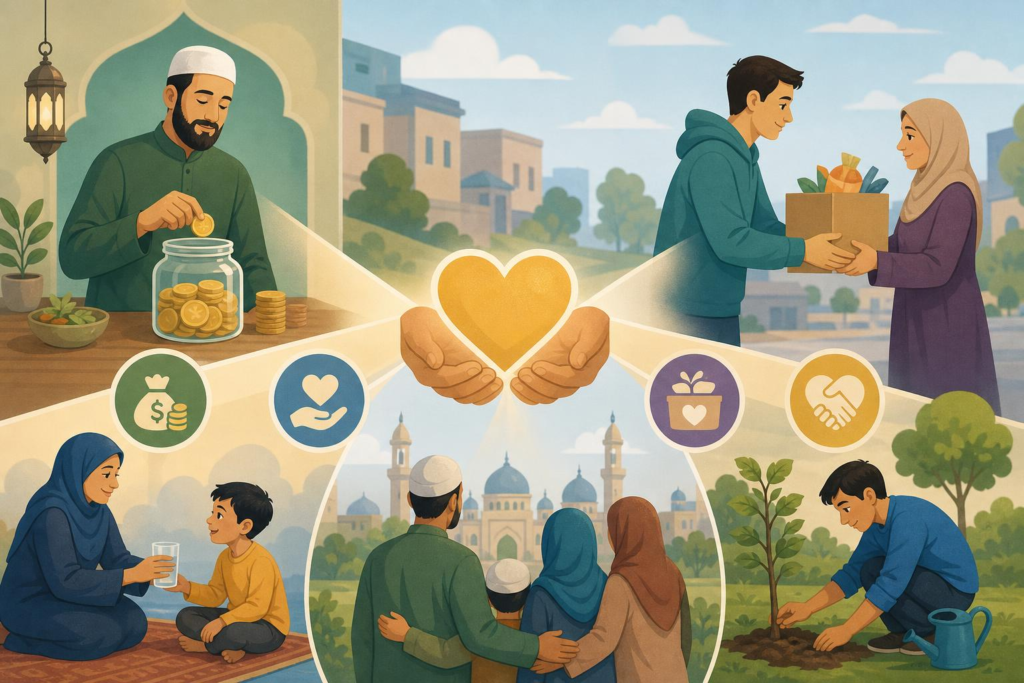 Muslim Charity Traditions: Zakat and Sadaqah visual guide